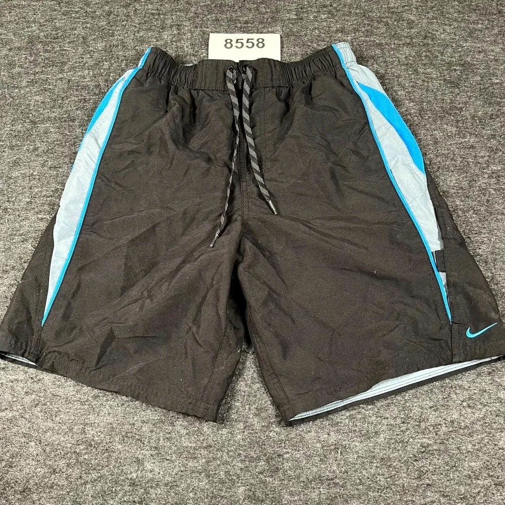 Nike Board Shorts Mens Small‎ Black Blue Flat Front Drawstring Outdoor Beach